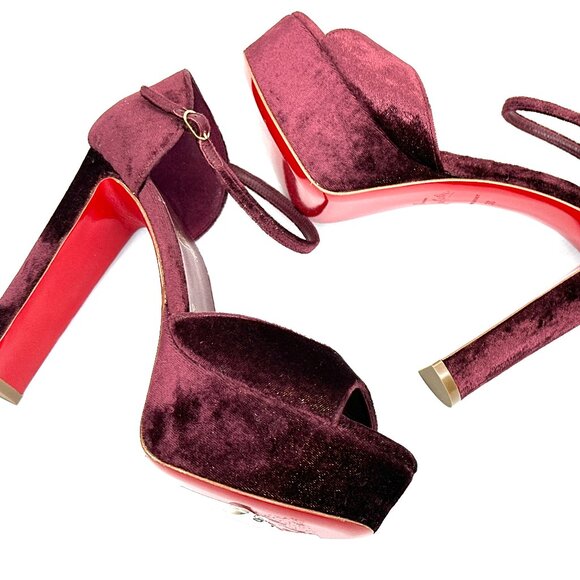 Christian Louboutin SANDALOO Velvet Platform Mary Jane Heels Sandals Shoes - Picture 12 of 16